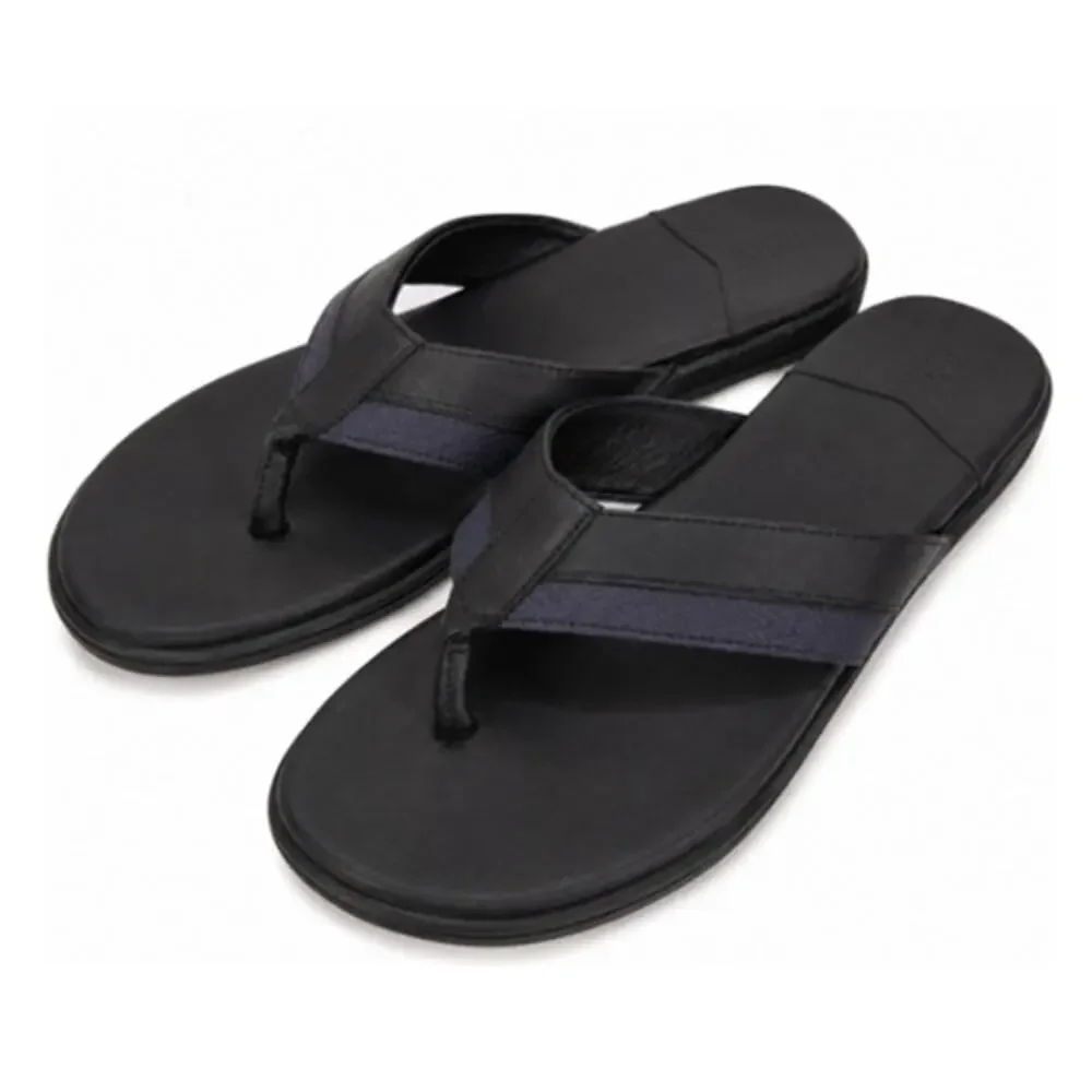 Warfield & Grand Portia Black Leather Flip Flop Sandals Mens 10M Thong Shoes